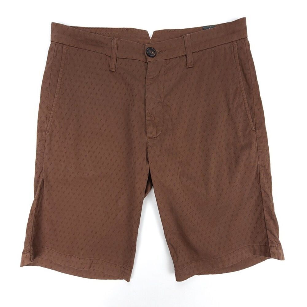 ELEVENTY Jacquard 10" Woven Cotton Tailored Chino Shorts Mens 30 Chocolate Brown